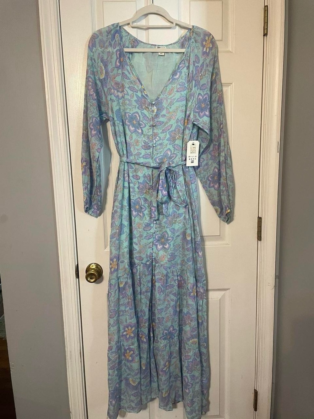 Billabong Pastel Blue Floral Maxi Dress with Tie Waist